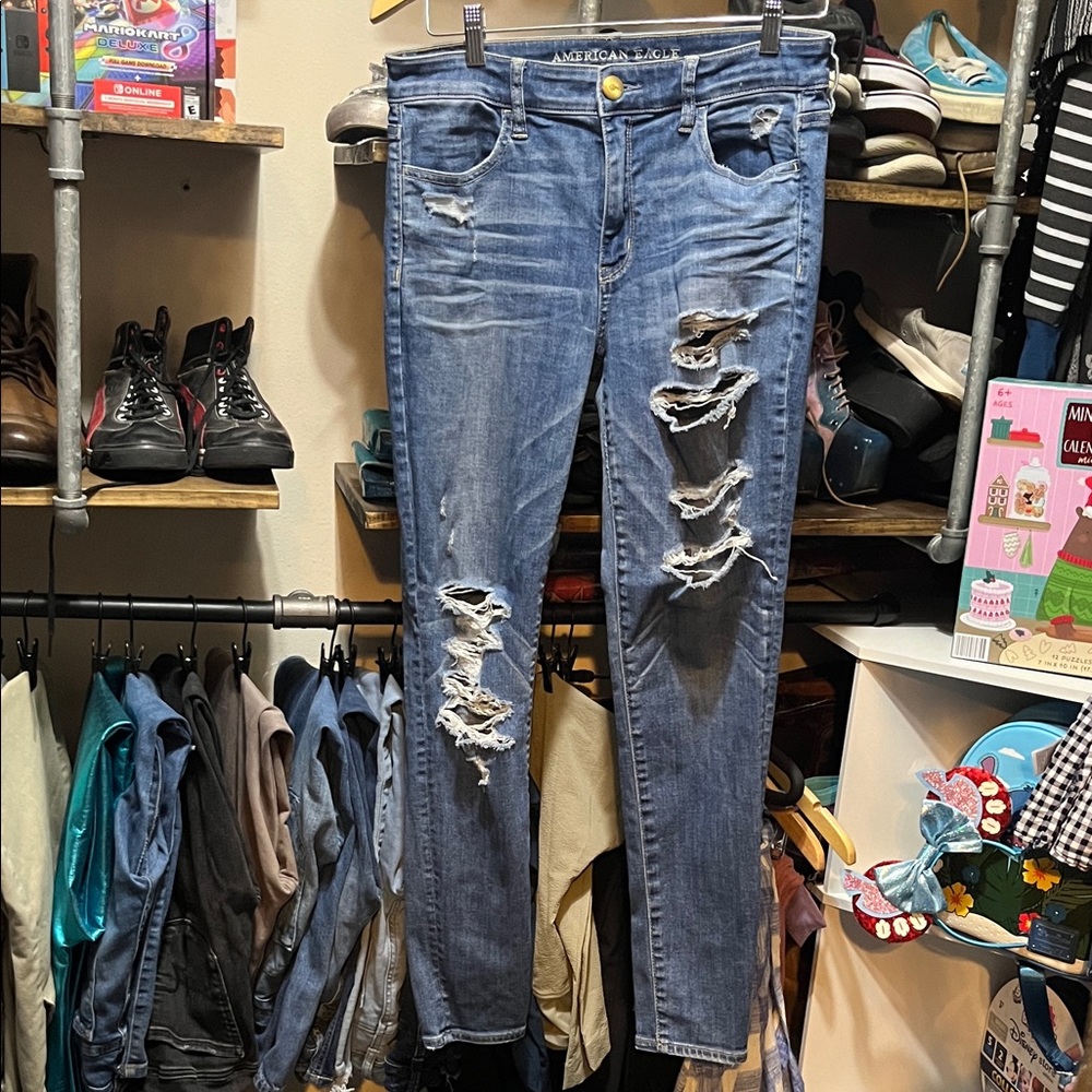 American Eagle Outfitters Women's Ripped Blue Skinny Jeans